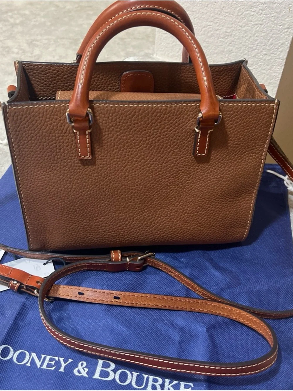 Dooney & Bourke Mini zip Janine caramel  Pebbled Leather Satchel